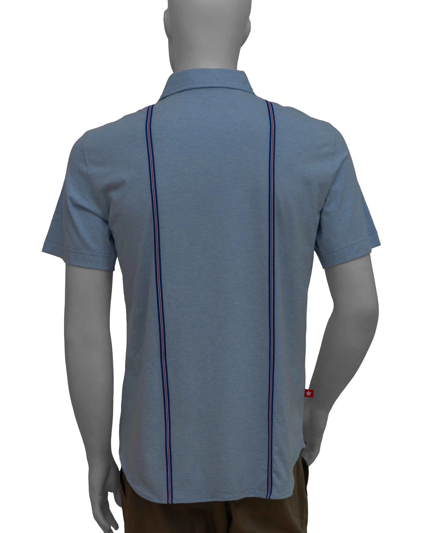 Back shot of NAD's blue cotton jersey shirt with blue tapes for men.