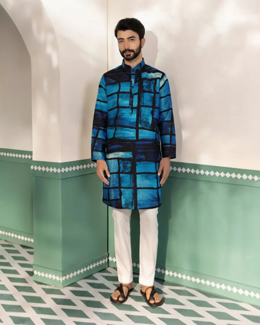 BLUE BLACK SILK KURTA