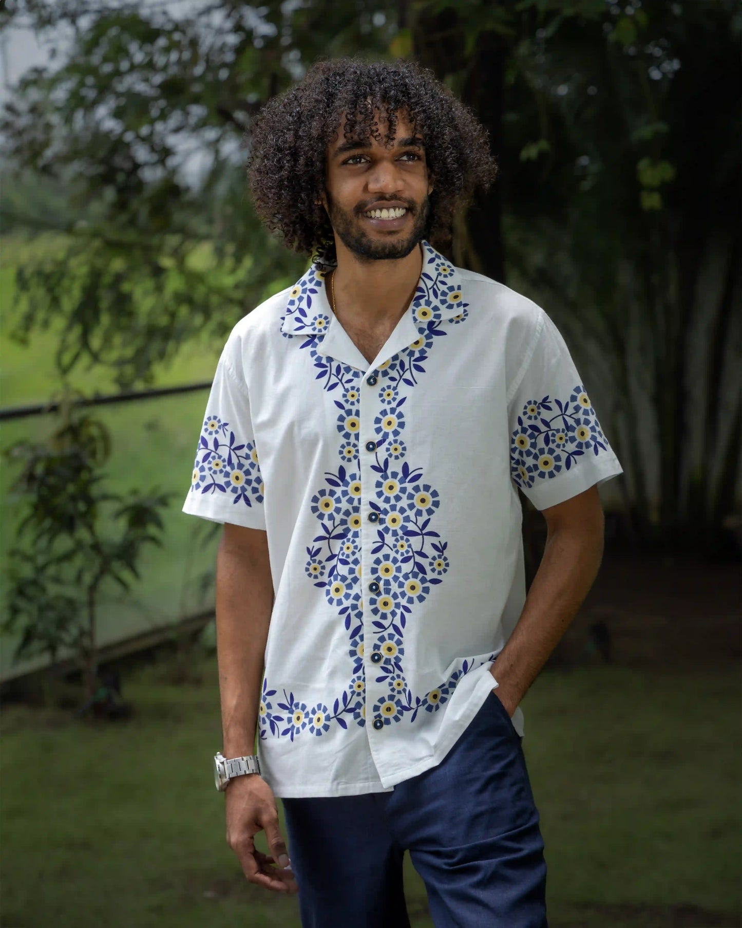 BLUE & YELLOW FLORAL PRINT SHIRT