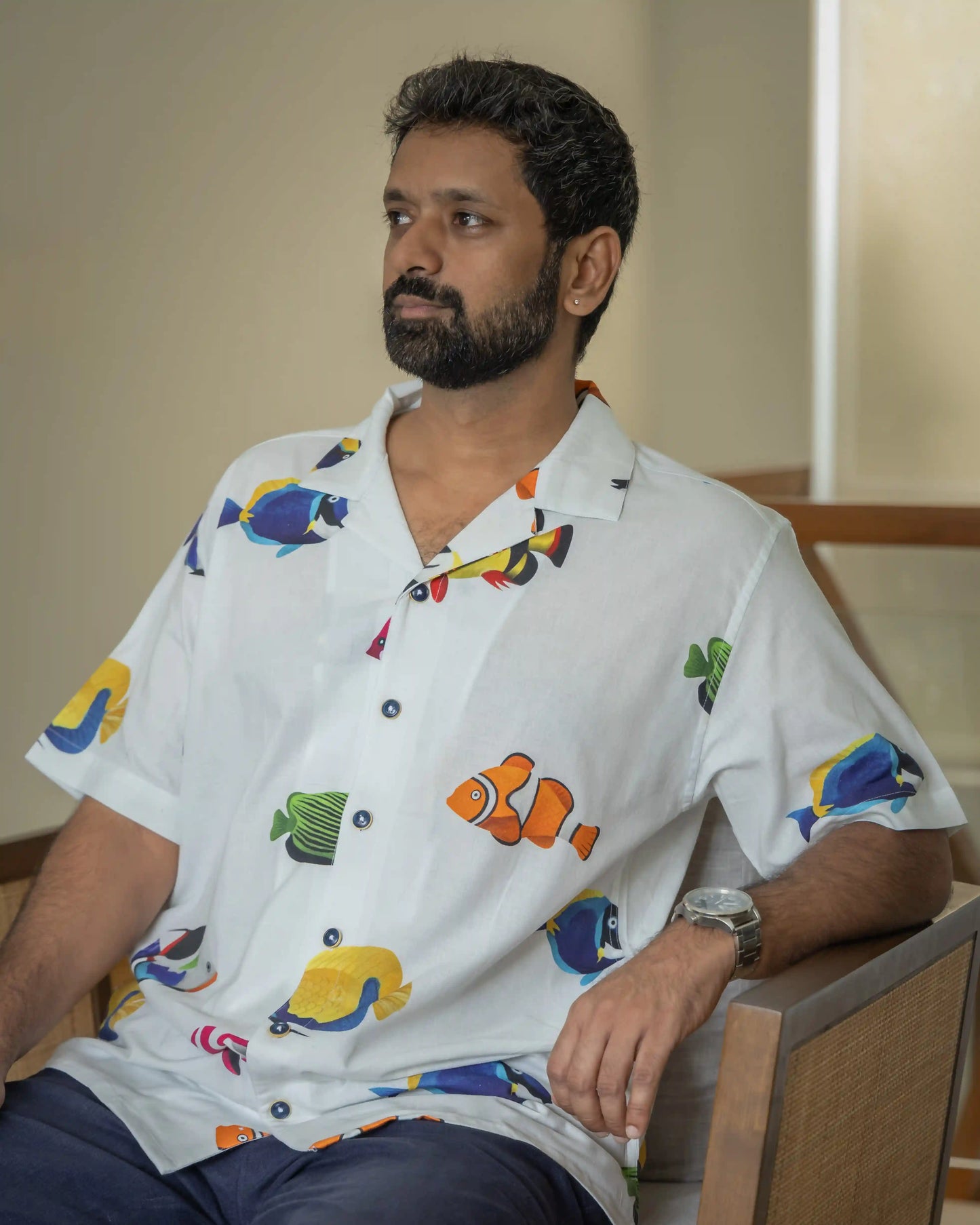 FISH PRINTED COTTON SHIRT