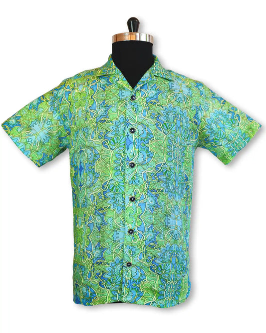 GREEN GEOMETRIC HALF SLEEVES SHIRT