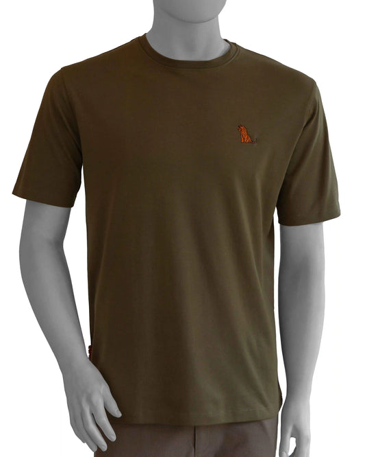 NAD's olive green cotton crew t-shirt for men featuring a tiger design.