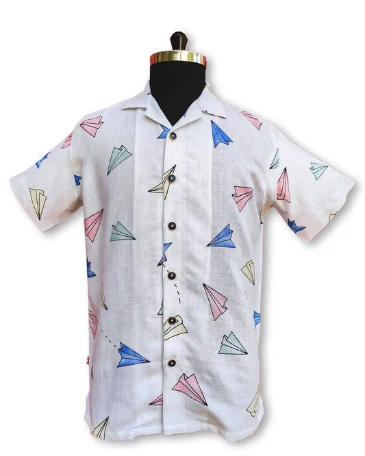 PAPER PLANE PRINT LINEN SHIRT