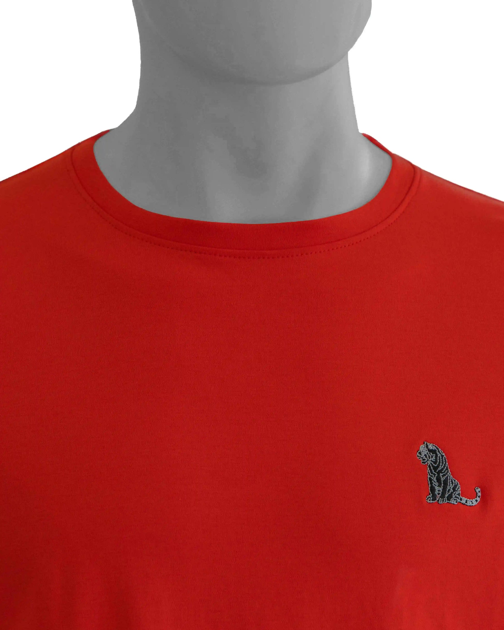 NAD's red cotton jersey crew t-shirt for men featuring a tiger design, showcasing a casual and playful style.