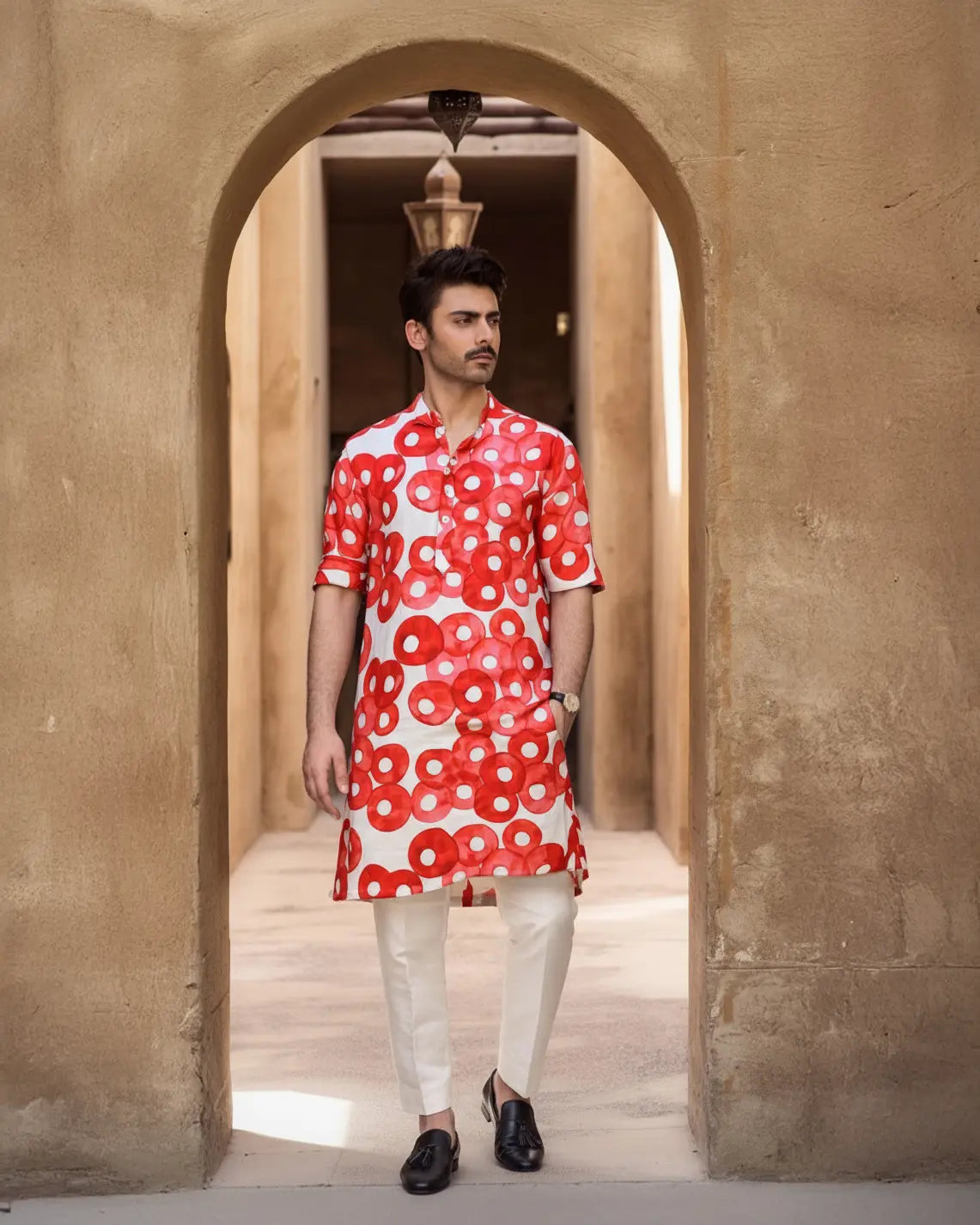 RED RINGS LINEN KURTA