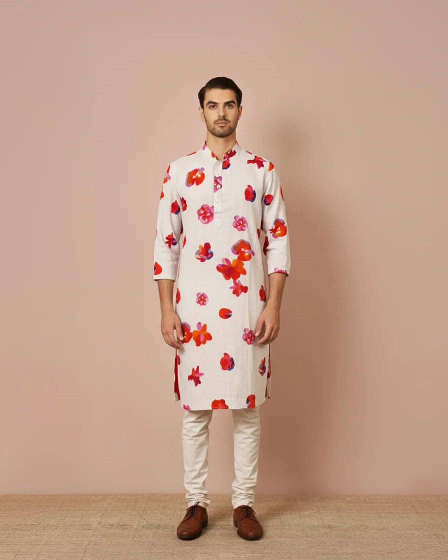 SHATTERED FLOWER LINEN KURTA