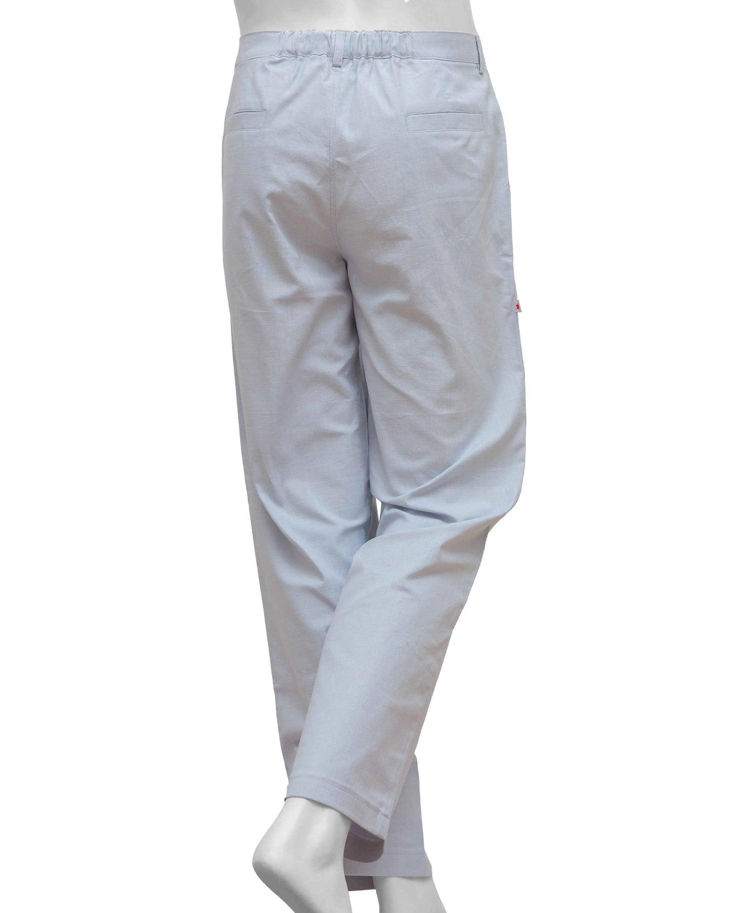 Back shot of NAD's sky blue cotton pants for men.