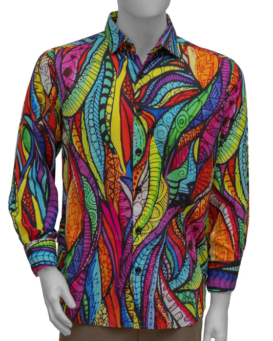 Mannequin in a NAD's African mamba poplin printed shirt for men.