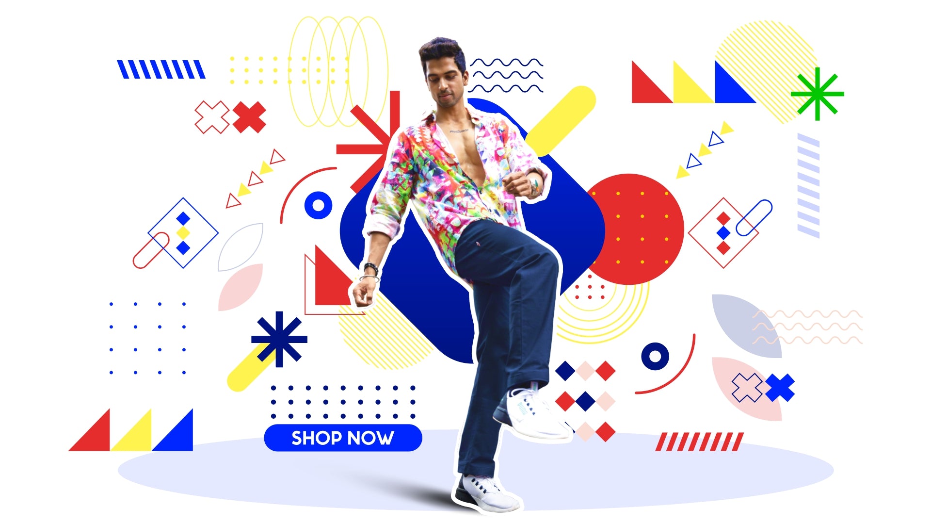 NAD's colourful printed shirt and navy blue pants for men.