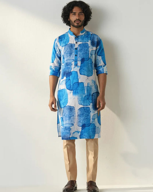BLUE PATCH LINEN KURTA