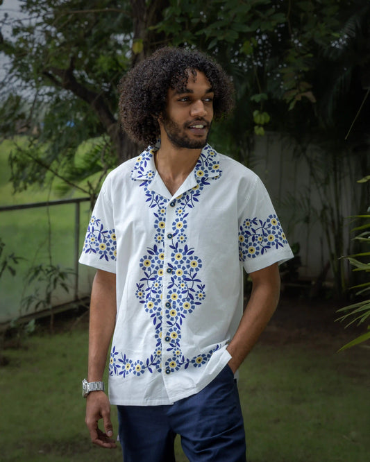 BLUE & YELLOW FLORAL PRINT SHIRT