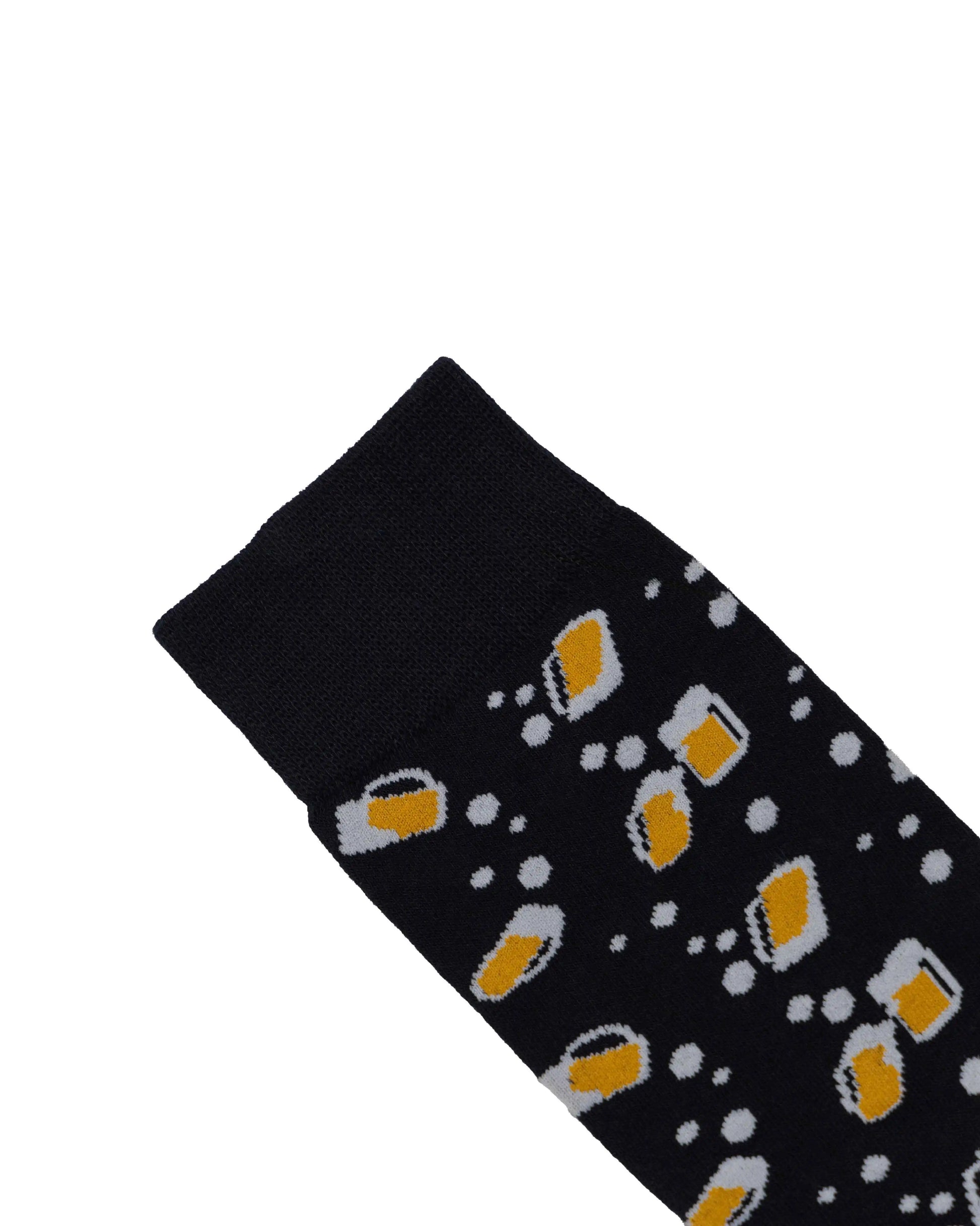 Close-up of boozy beer socks for men.