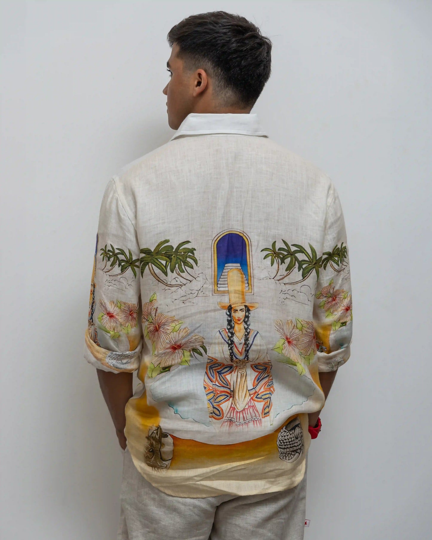 Back shot of NAD's casa blanca spirit lake linen shirt for men.