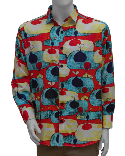 NAD's black red and yellow poplin printed shirt for men.