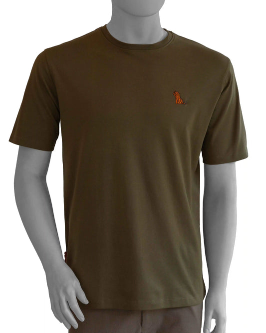 NAD's olive green cotton crew t-shirt for men featuring a tiger design. 