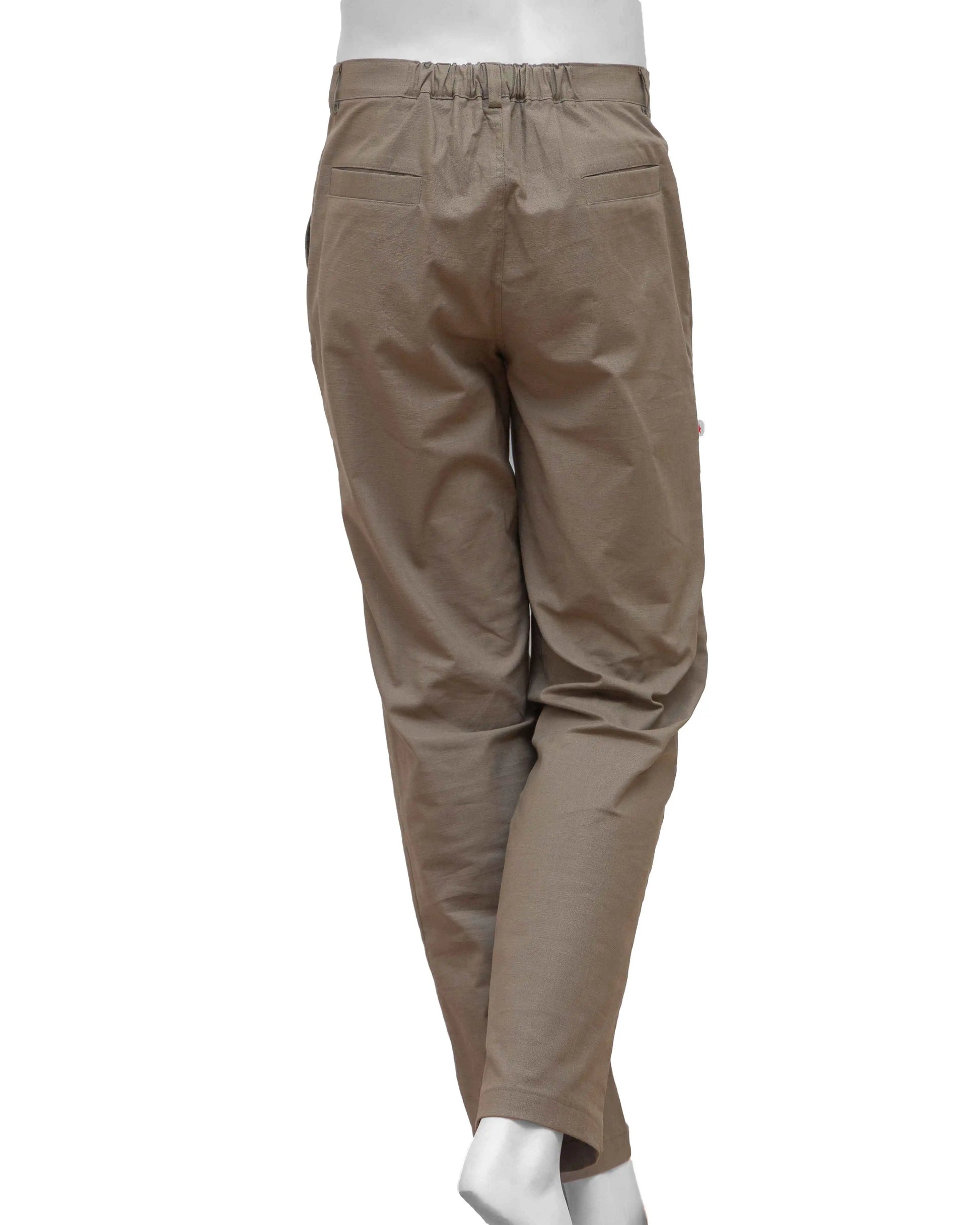 Back shot of NAD's olive green cotton pants for men.