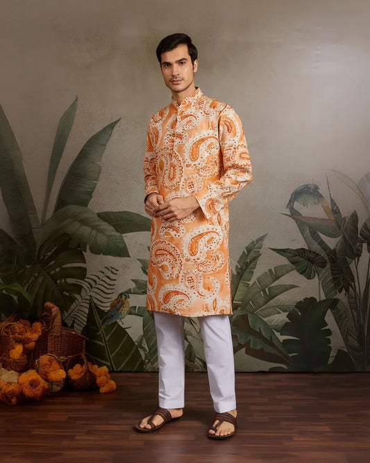 PAISLY PEACH SILK KURTA