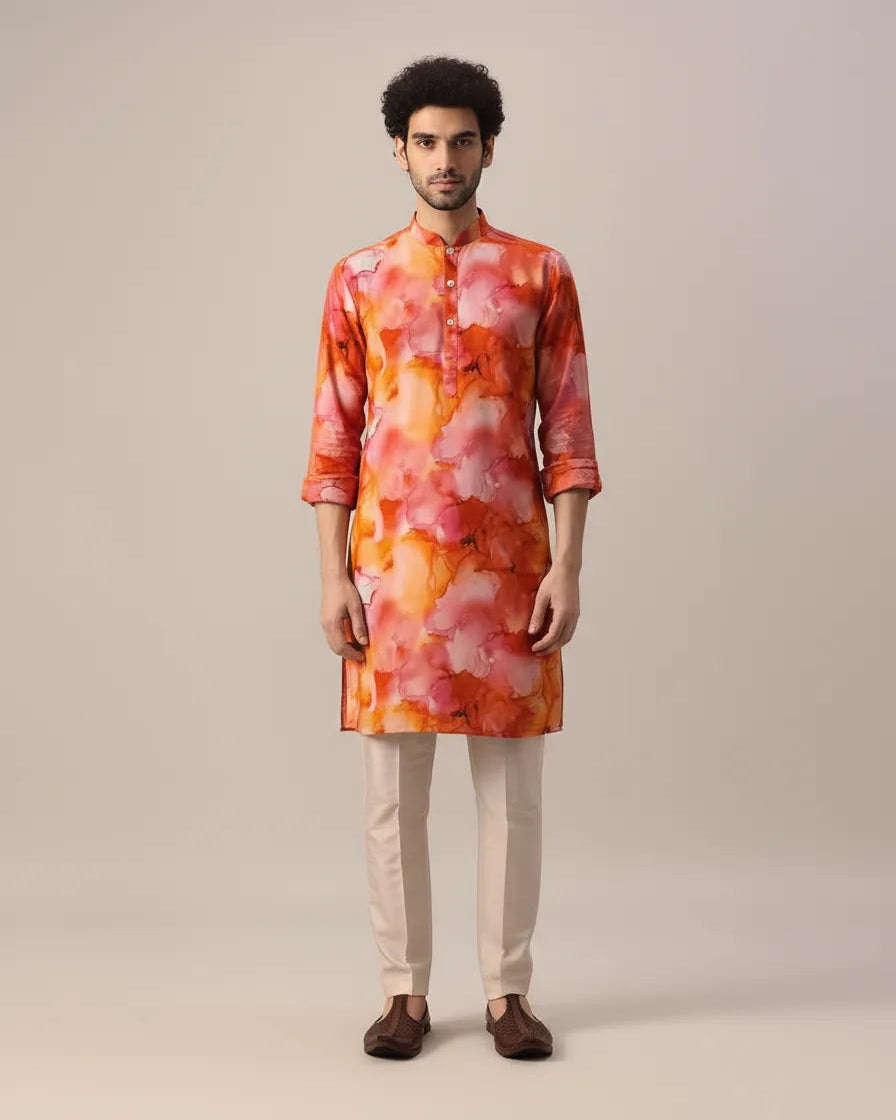 PEACHY PINK SILK KURTA