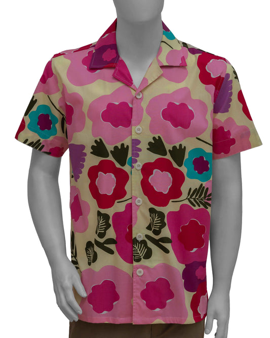 PINK & RED FLORAL POPLIN PRINTED SHIRT