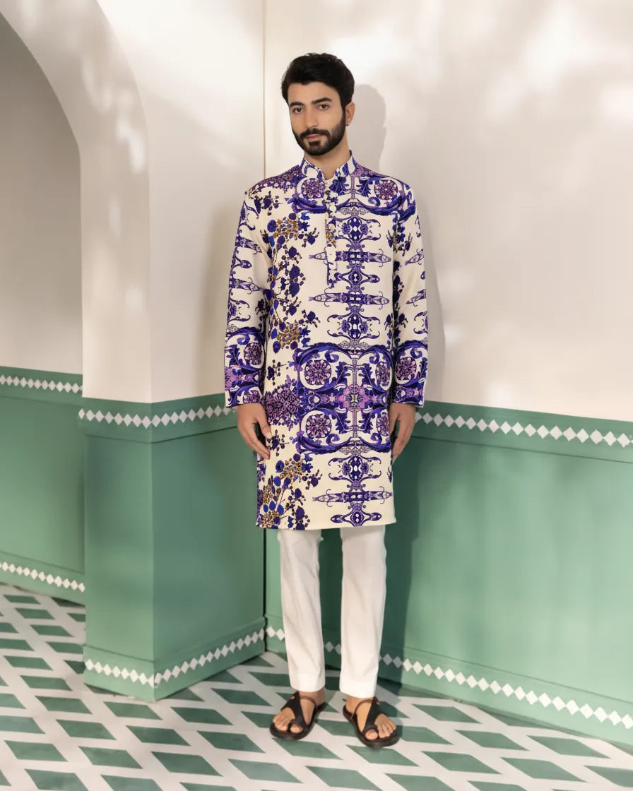 PURPLE WHITE LINEN KURTA