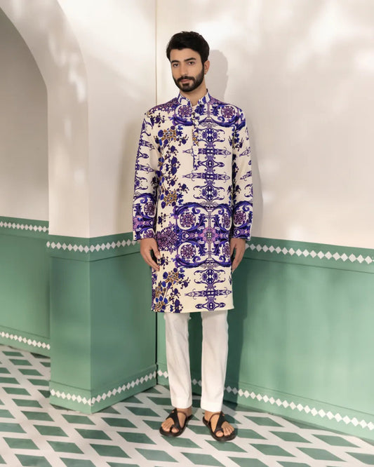 PURPLE WHITE LINEN KURTA