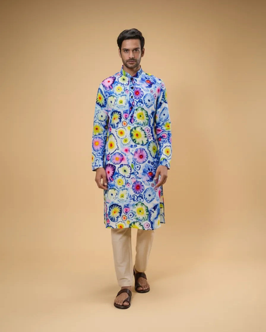 WATER COLOUR FLORA LINEN KURTA